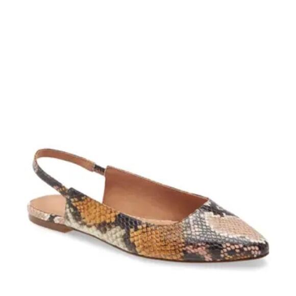 New Madewell The Margot Slingback Flat Snake Embossed Leather Women's Size 8.5 - Picture 1 of 8